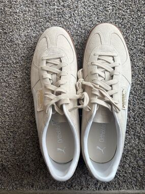 Puma Women’s Cream Suede Sneakers with Gold Logo
